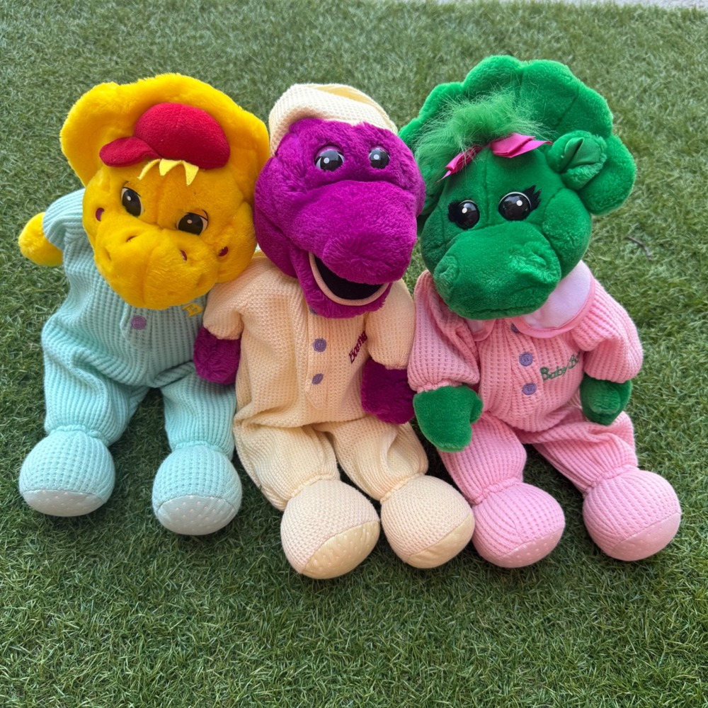 Vintage 90s Lions Barney BJ Baby Bop Plush Set Of 3 Waffle Knit Pajamas Kidcore